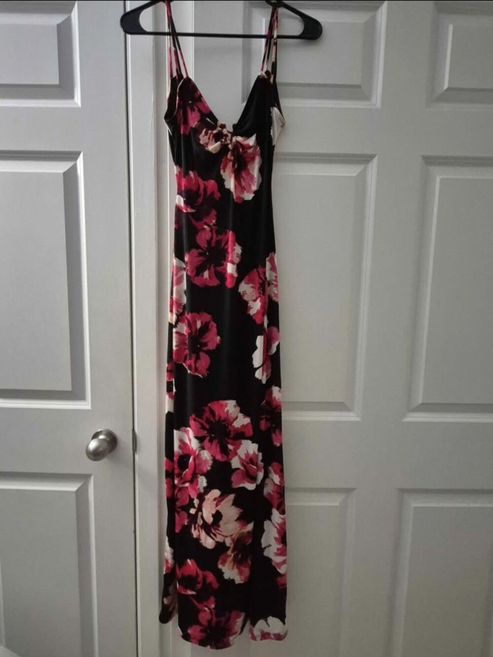 Floral Slip Maxi Dress - Black with Pink Bloom